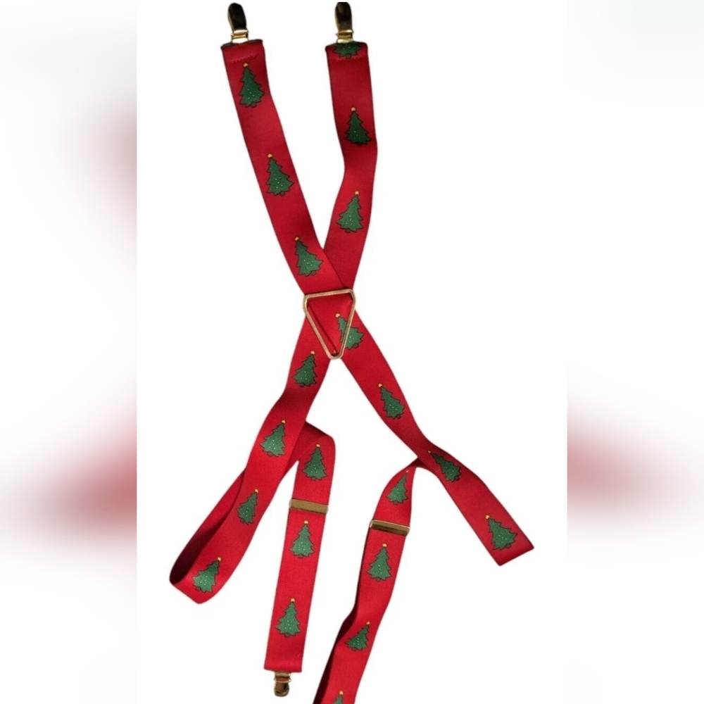 VTG CAS WEST GERMANY CHRISTMAS tree suspenders red gold HOLIDAY PARTY Fun